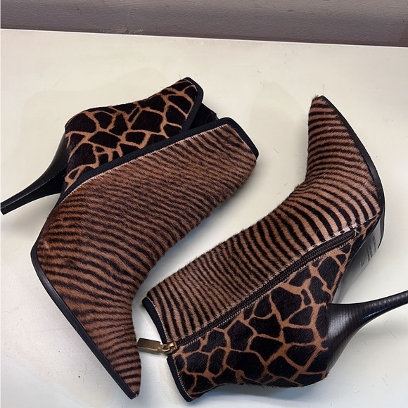 Bruno Magli Shoes - Bruno Magli Brown and Black Heeled Boots with Giraffe Print